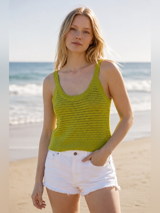 Abercrombie & Fitch Tops - Abercrombie & Fitch Lime Green Crochet Knit Tank Top Size M